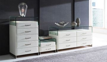 Deco Faux Leather Tall Boy Chest of Drawers